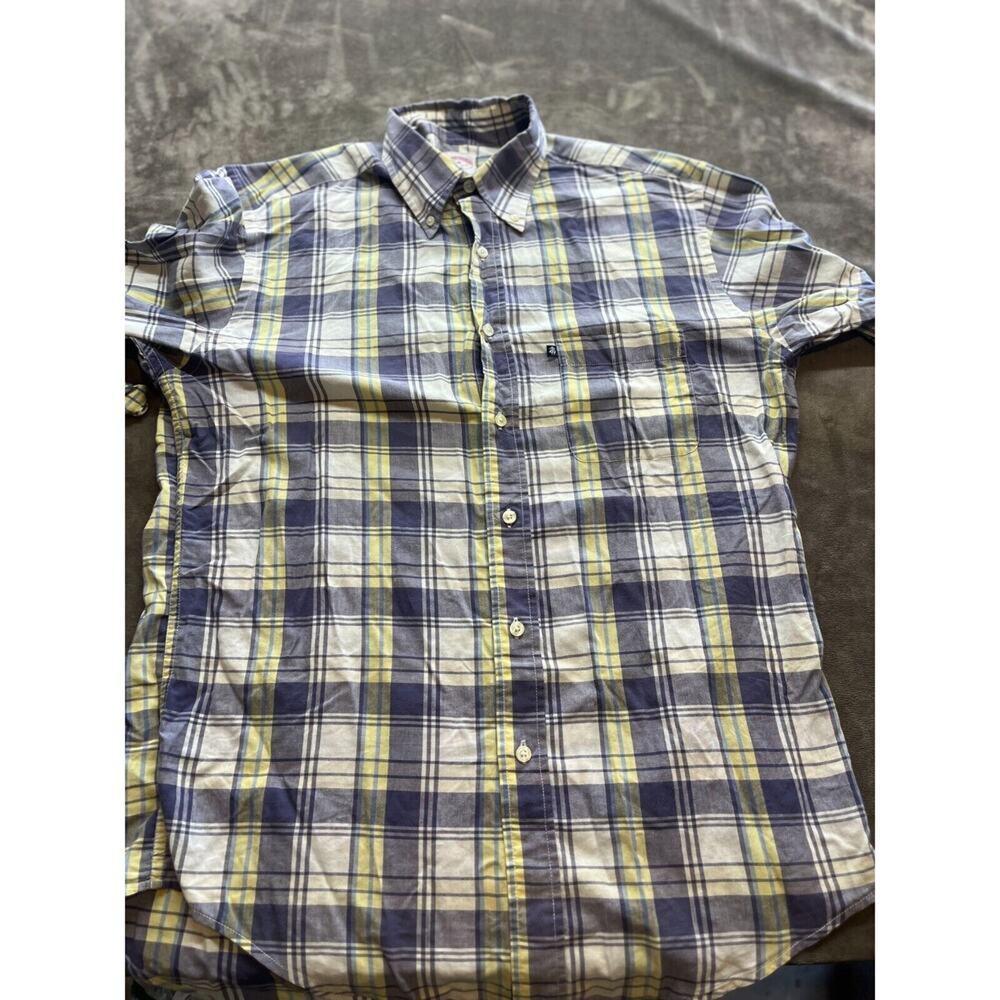 BROOKS BROTHERS 346 Men's Shirt Blue Yellow Plaid‎ Button Down Medium